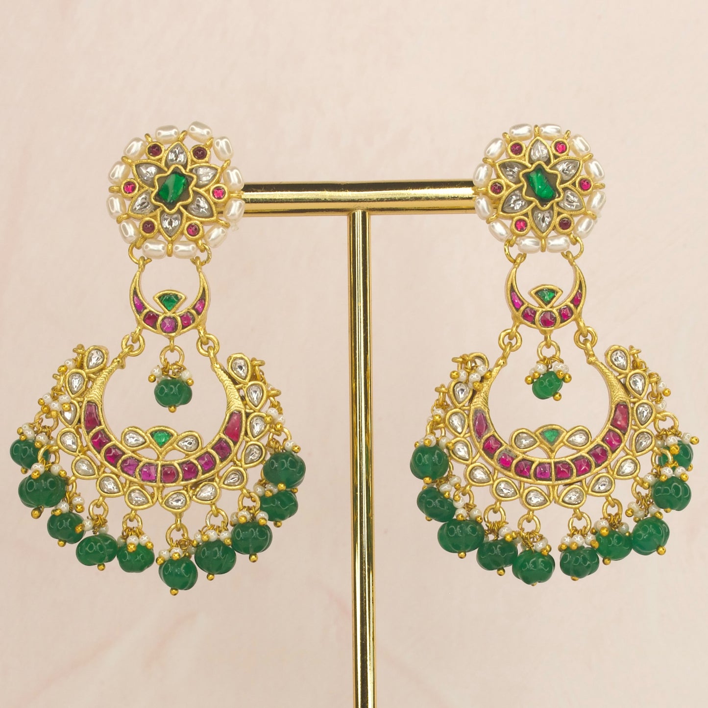 Bridal jadau Kundan Chandbali earrings with 22k gold plating