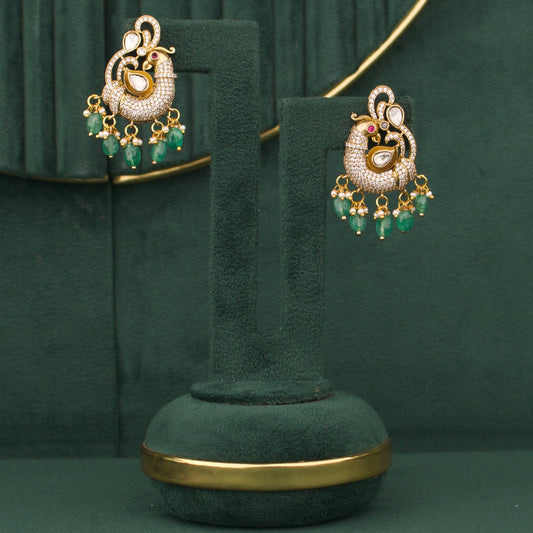 Classy Victorian Peacock Earrings With Green Beads