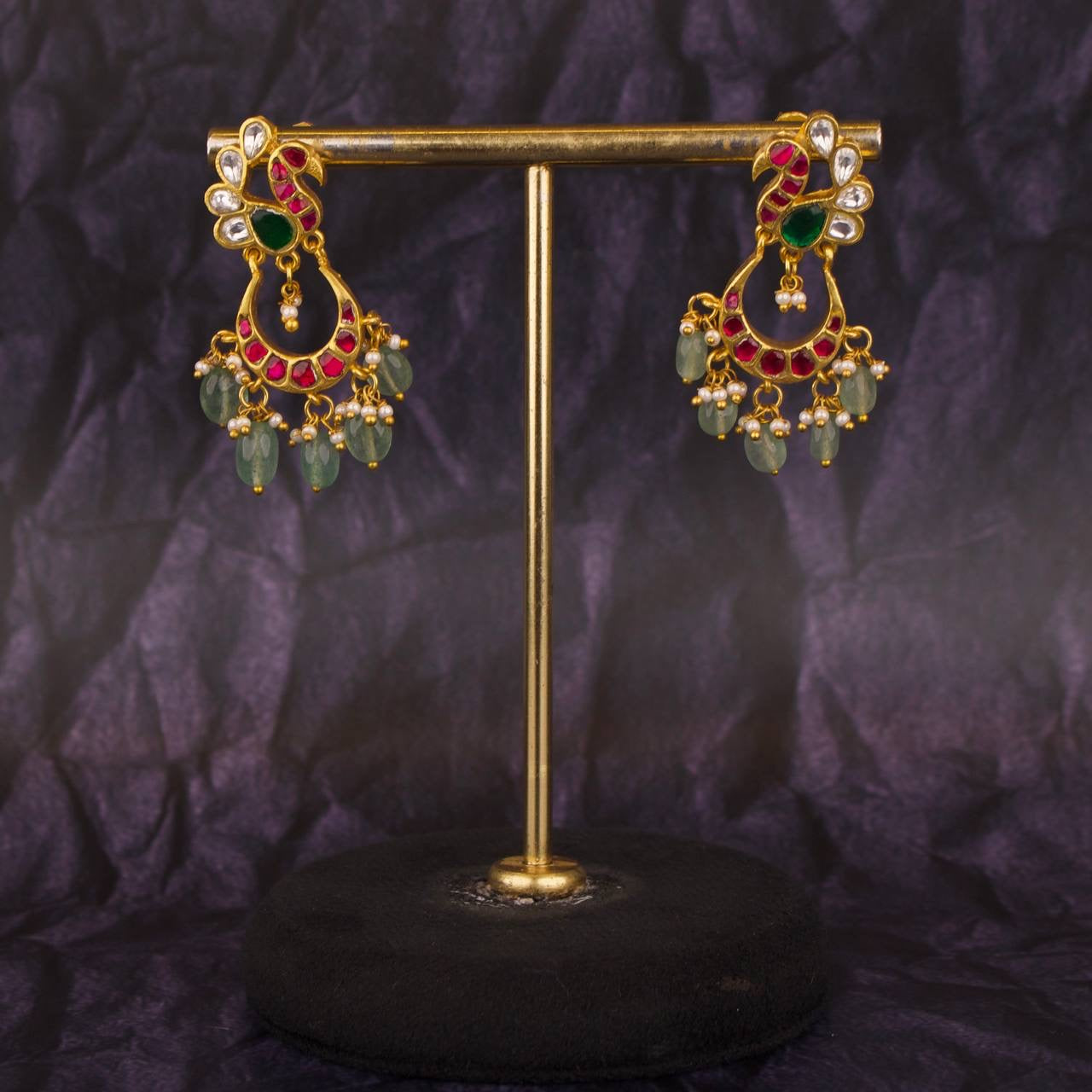Peacock Studded Jadau Kundan Chandbali Earrings