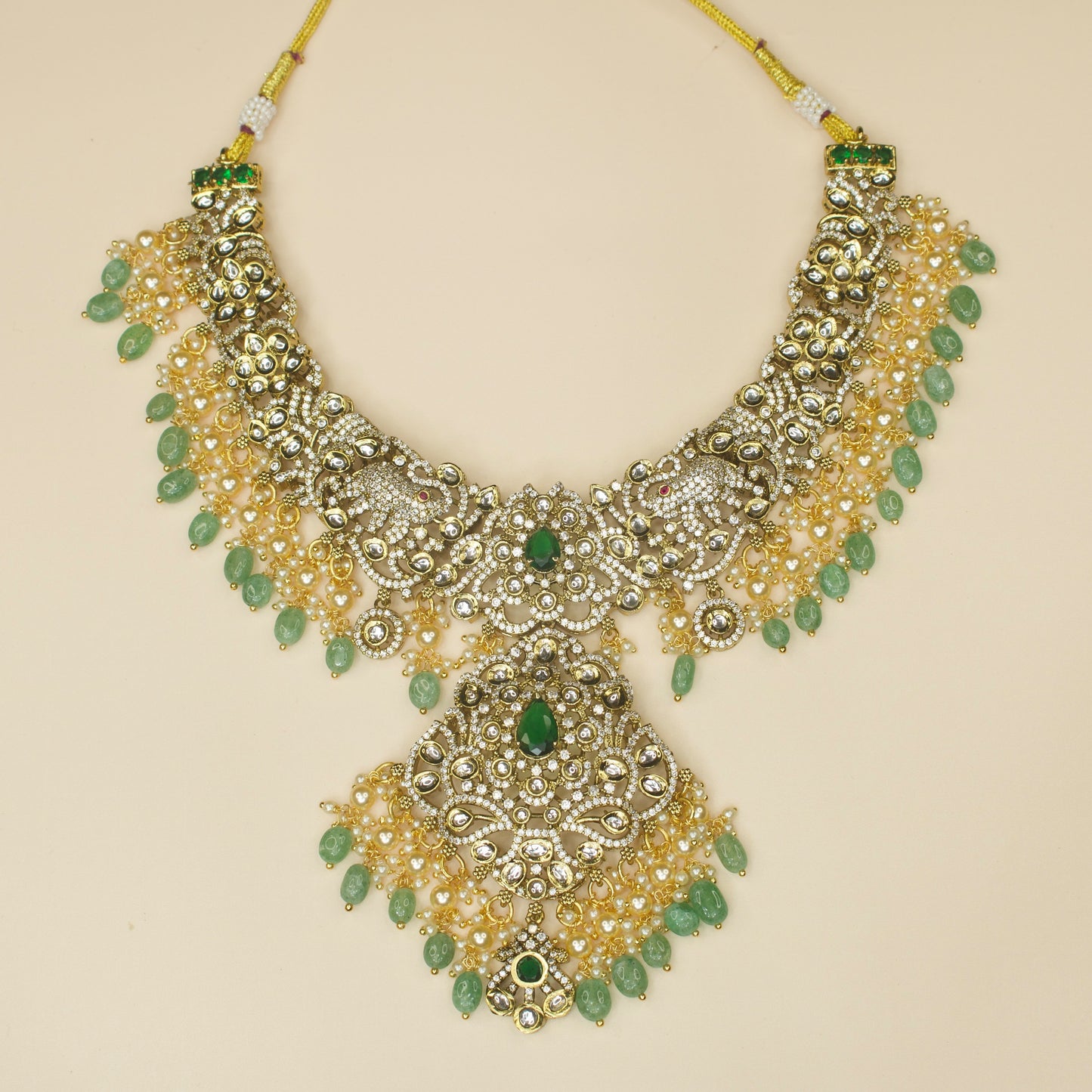 Elevating Victorian Kundan Necklace with Earrings