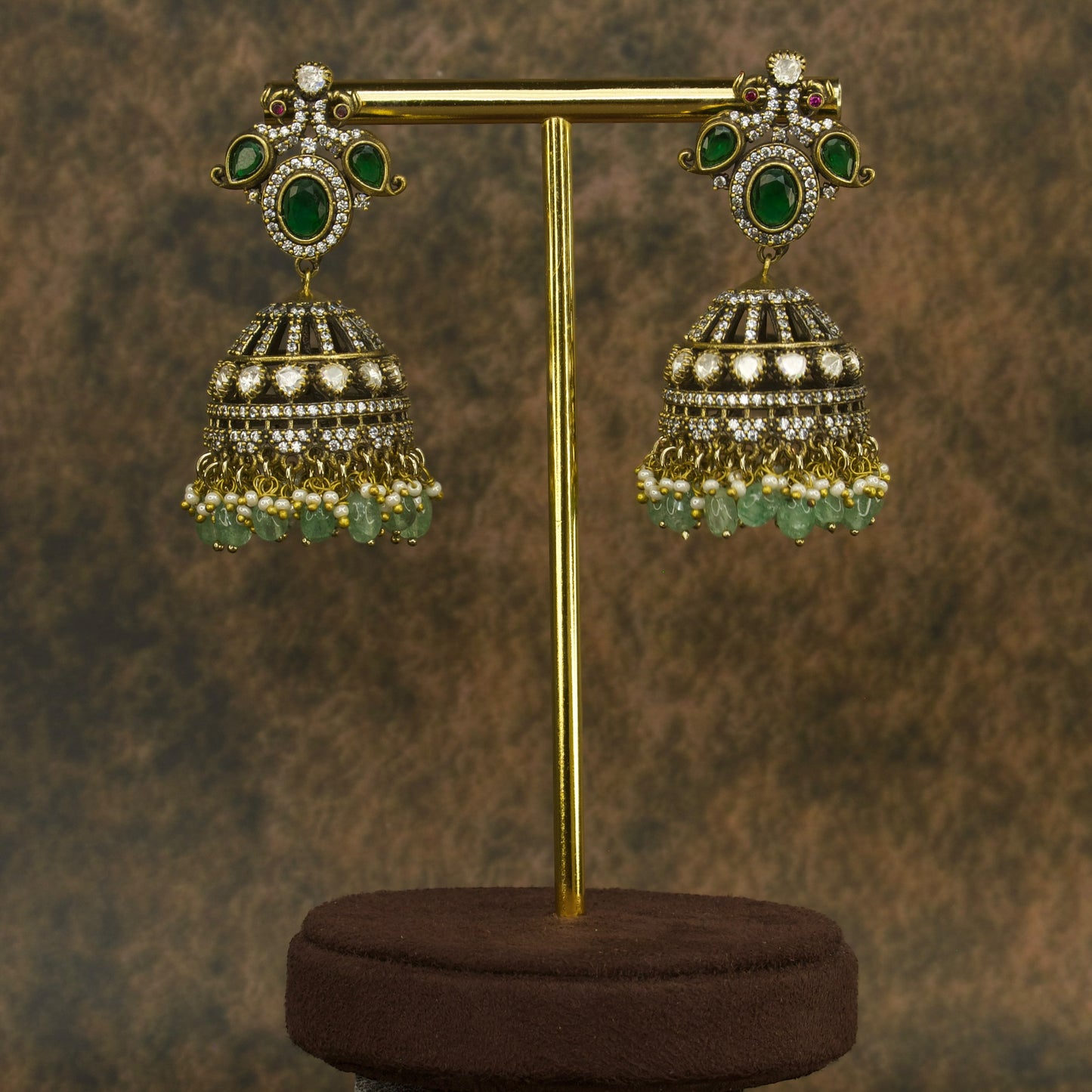 Victorian Elegance Peacock Jhumka Earrings with high quality victorian finish