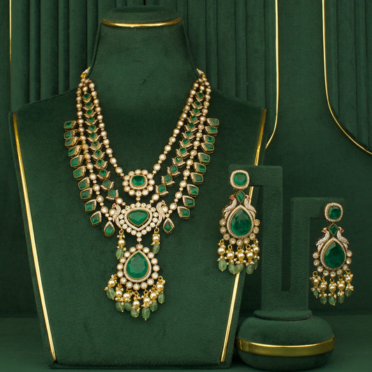 Radiant Design Polki Victorian Necklace with Matching Earrings