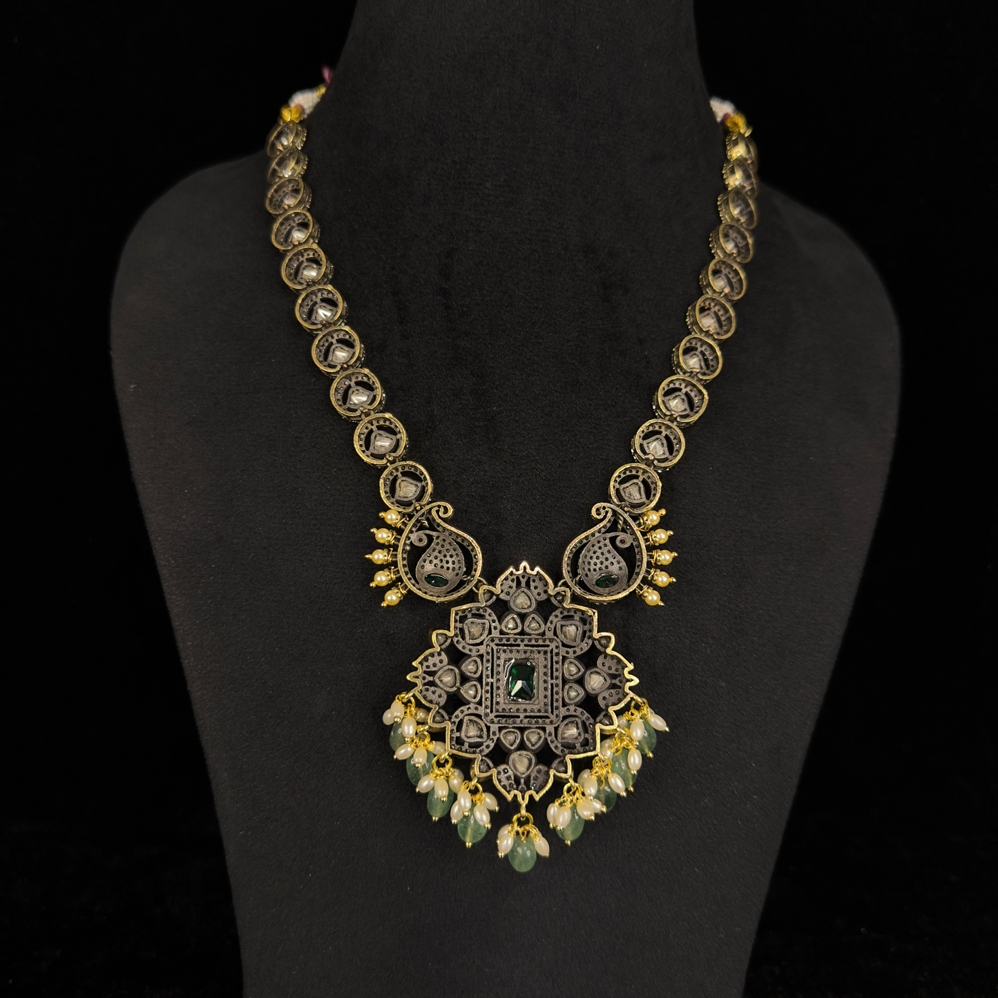 Victorian Polki Necklace with peacock motif & Earrings