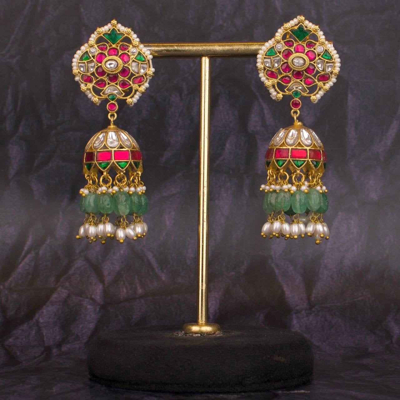 Unique Jadua Kundan Multi Coloured Jhumki Earrings