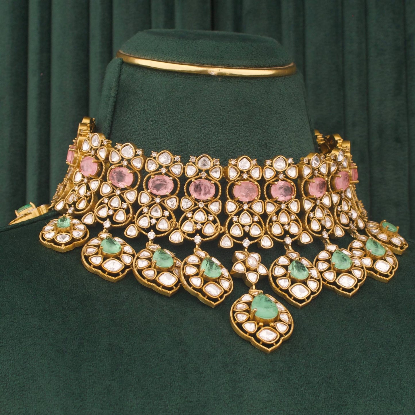 Exquisite Victorian Bridal Choker Necklace Set with Earrings And Maang Tikka
