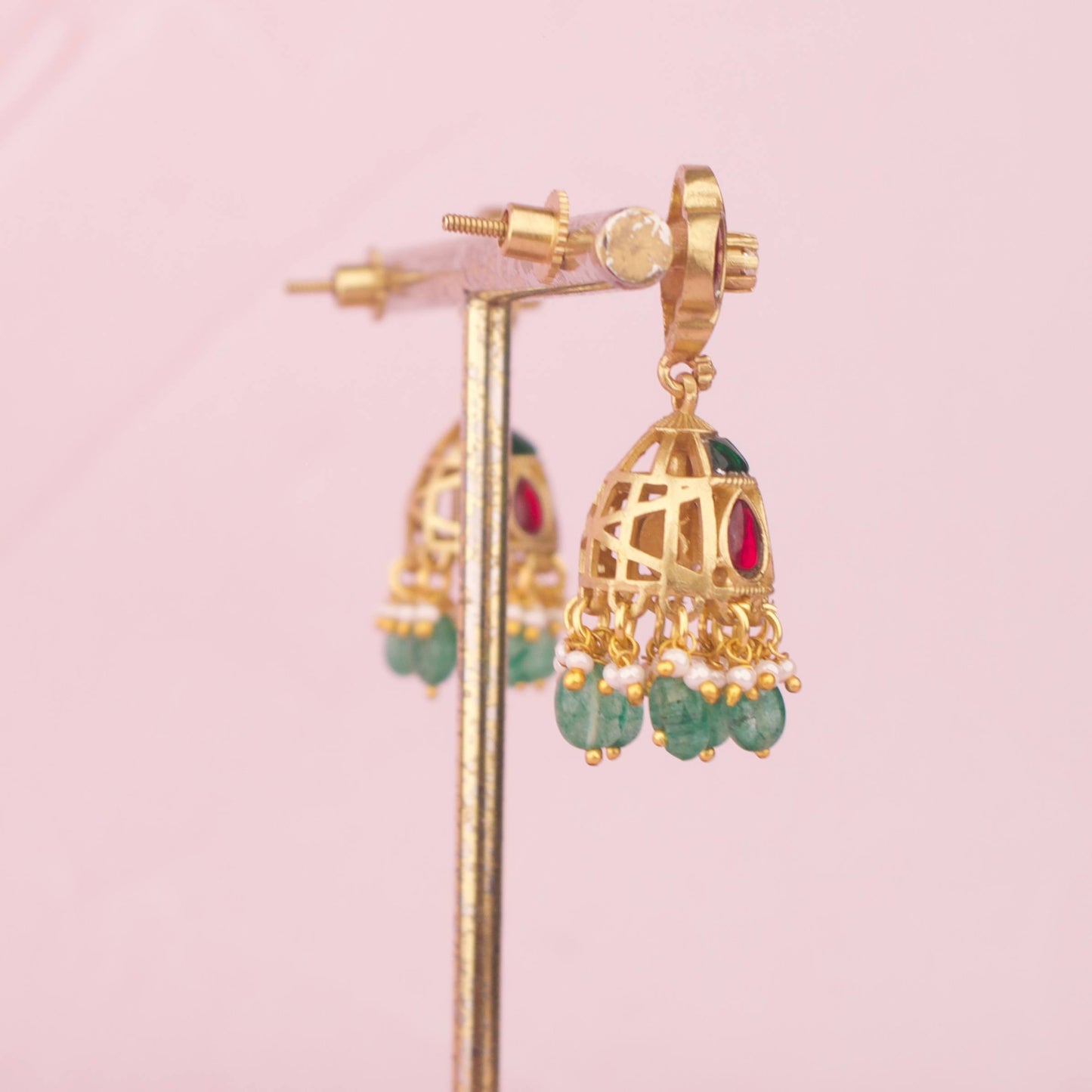 Ethnic Jadau Kundan Necklace Set With Layered Design And Jhumkas