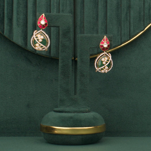 Classic Victorian Studs With Green Stone Drop Design