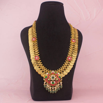 Traditional Jadau Kundan Kasulu Haram With Green Drops