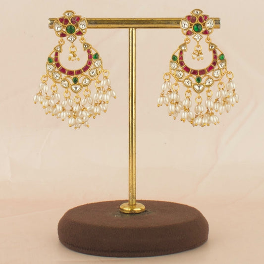 Elegant Design Jadau Kundan Chandbali with Guttapusalu Hanging
