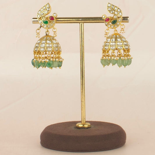 Grand Peacock Design Studded Jadau Kundan Jhumki