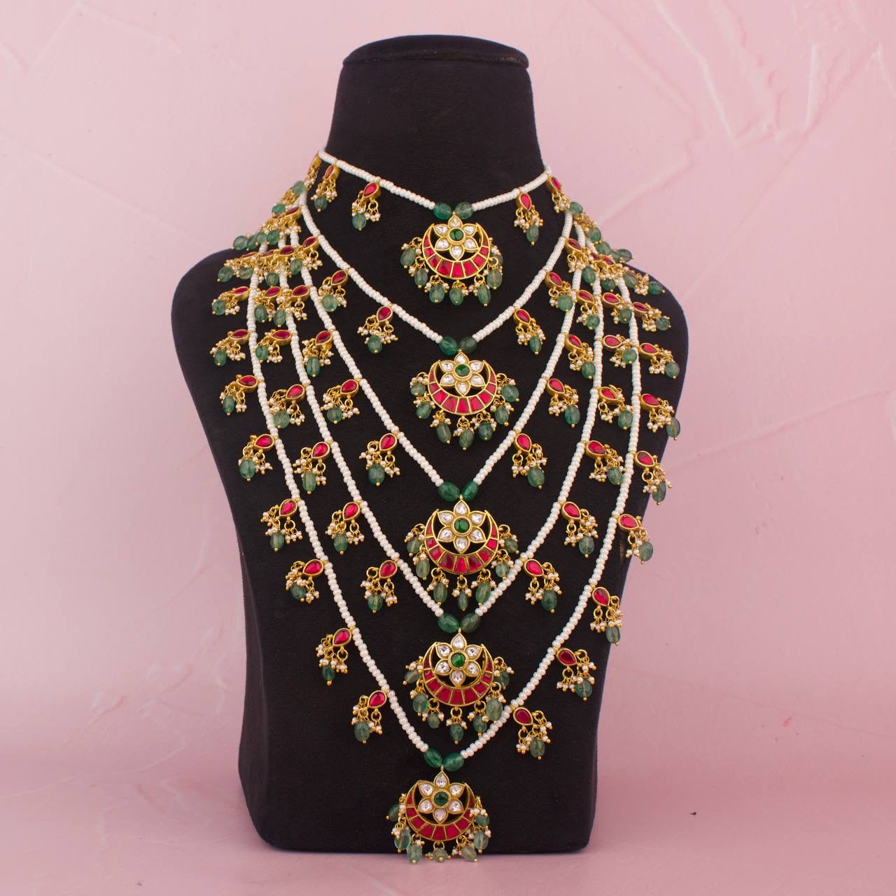 Bridal Jadau Kundan Chand Locket 5 Lada / Layer By Layer Mala