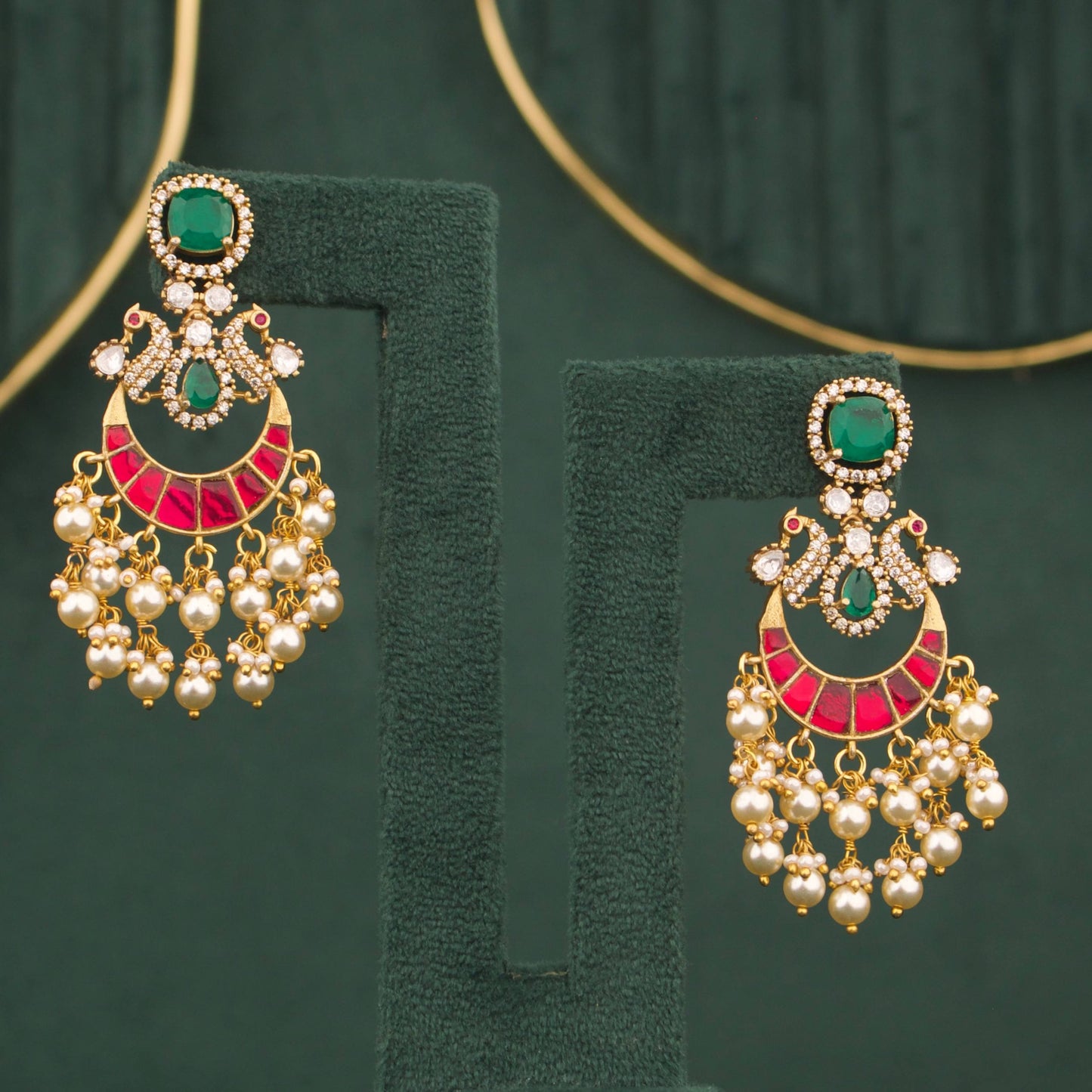 Stylish Victorian Chandbali Earrings With Pearl Drops