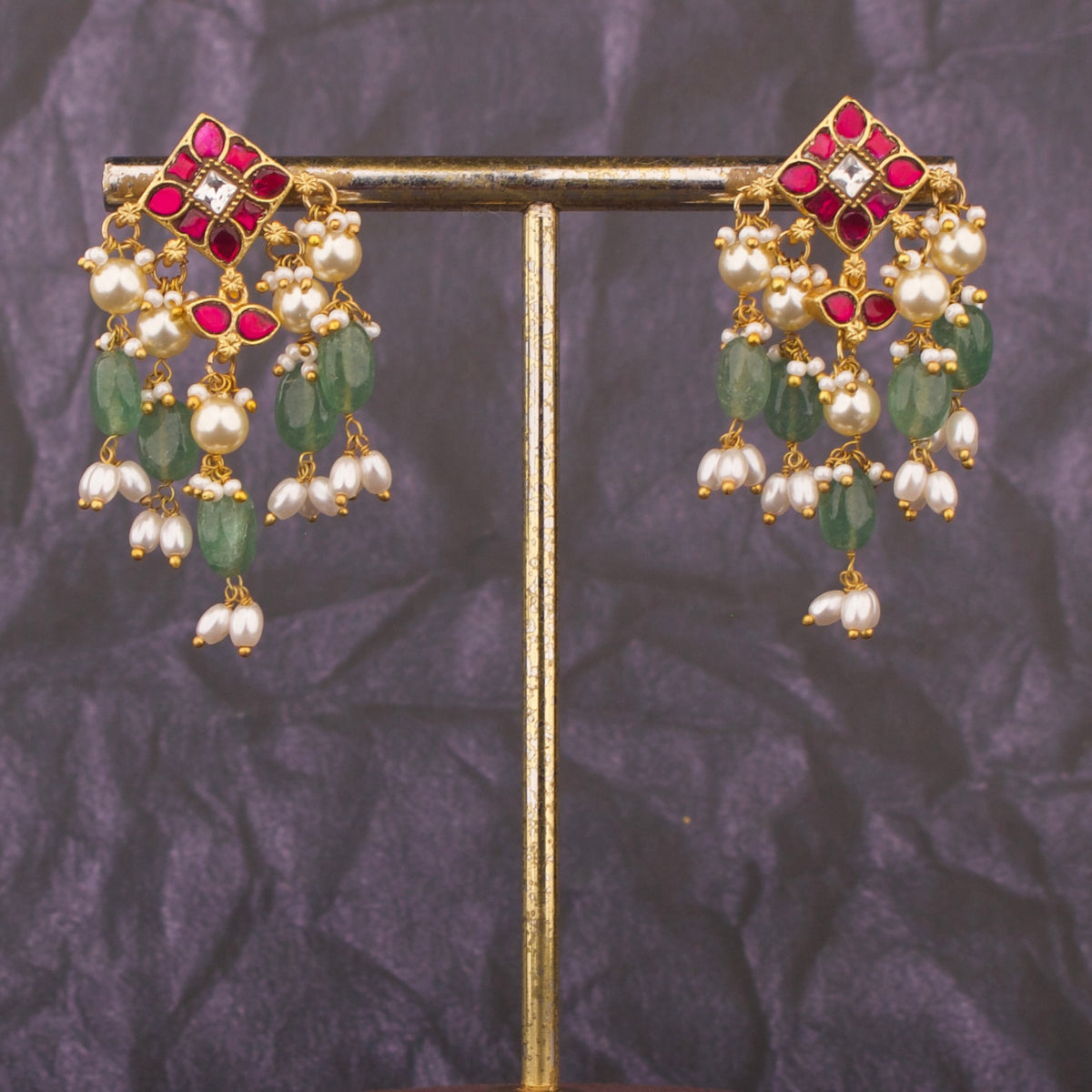 Stylish Jadau Kundan Earrings With Layered Accents