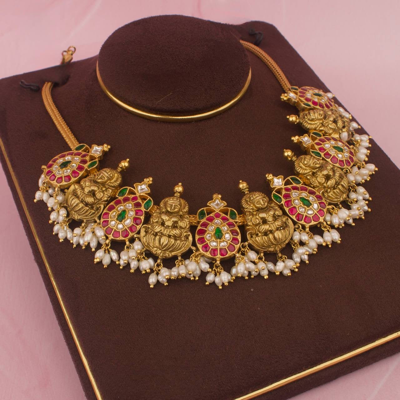 Pure 925 Silver Divine Laxi Devi Kundan Necklace