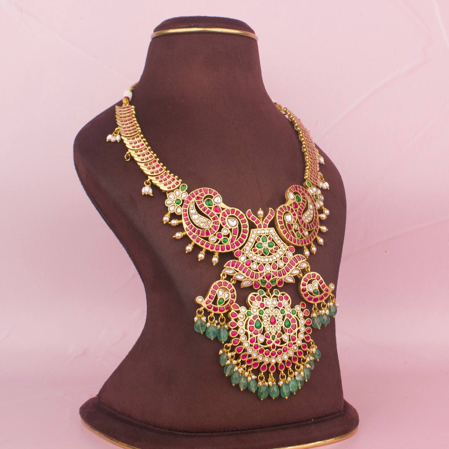 Bridal Edition : Regal Jadau Kundan Necklace With Pearl & Beads Hangings