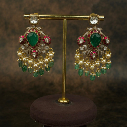 Victorian Cz Kundan & Polki Chandbali Earrings