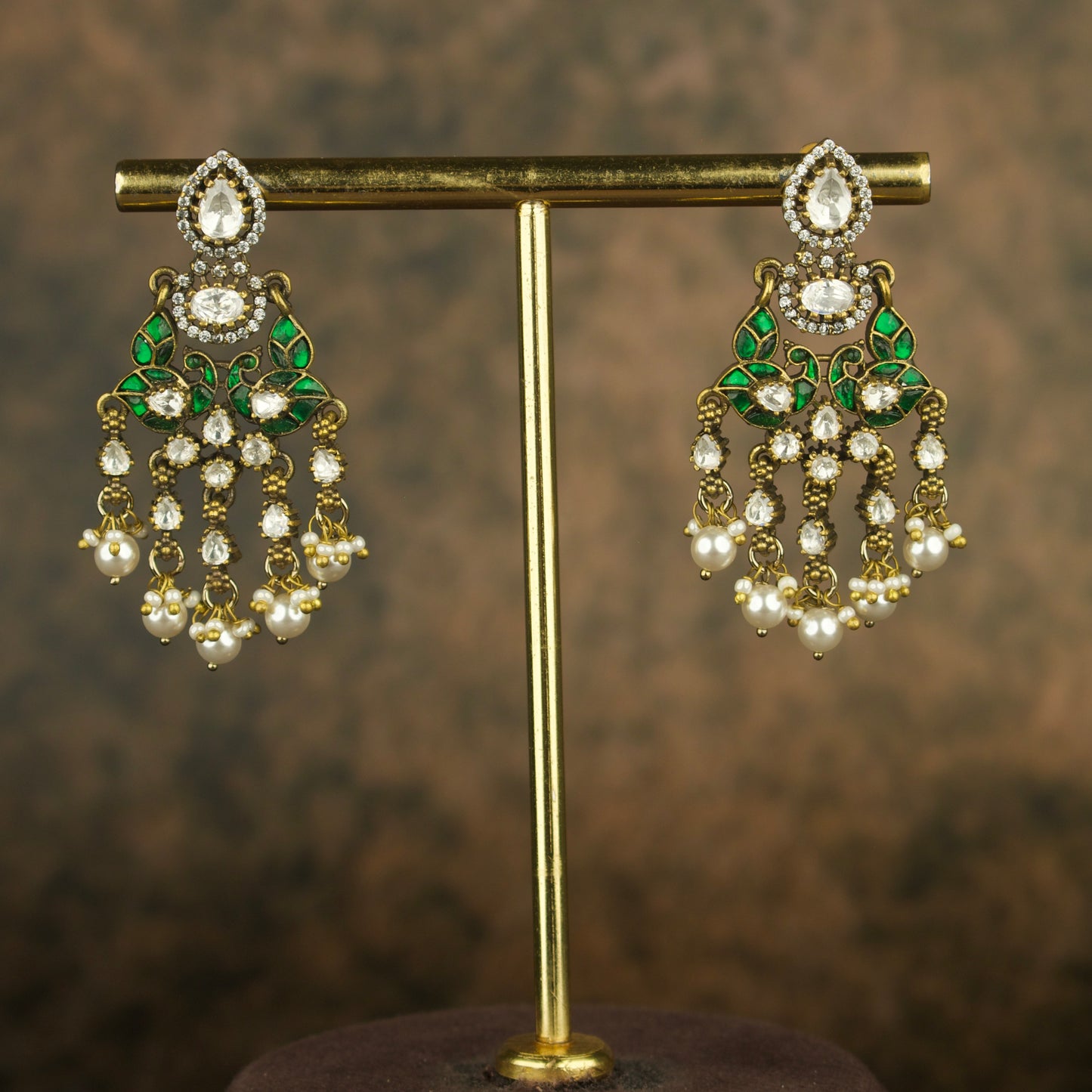 Regal Victorian X Jadau Dangler polki Earrings in Red and Green