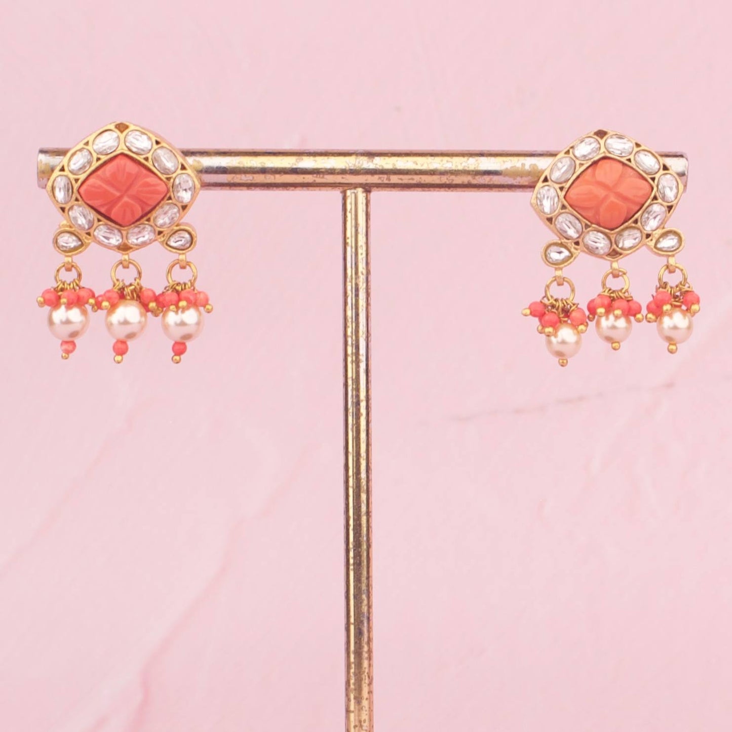Luxurious Jadau Kundan Necklace Set with Coral Accents