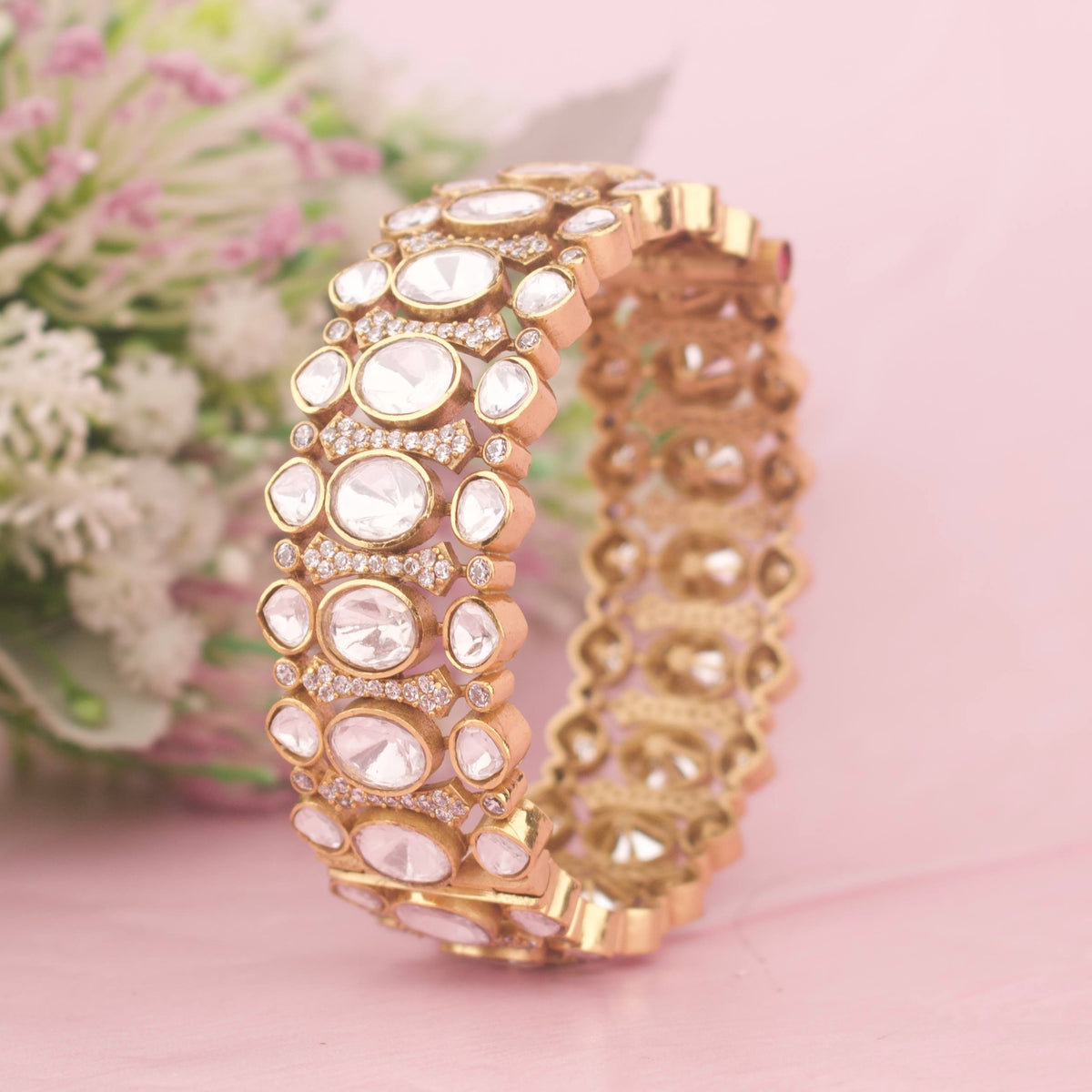 Designer Polki Kada With Statement Gold Detailing
