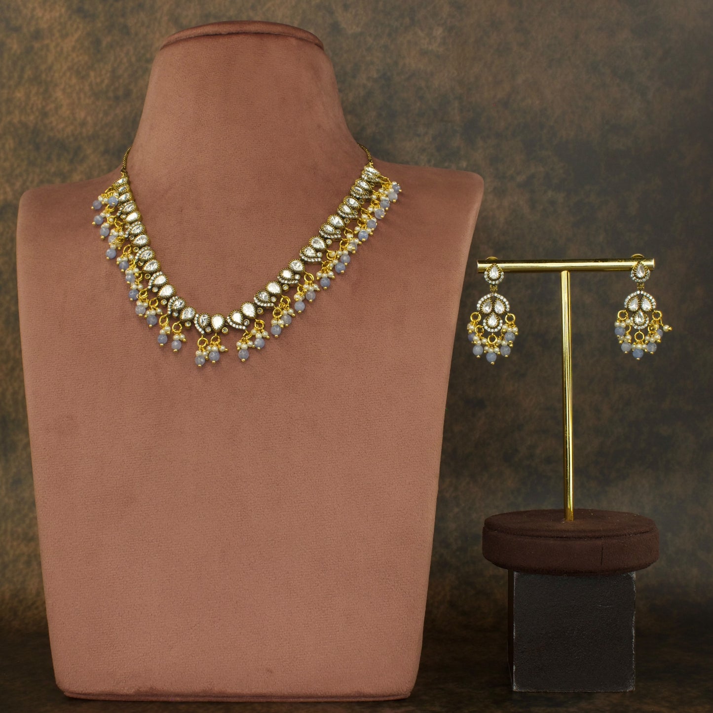 Elegant Splendor: Victorian Polki Short Necklace Set with high quality Victorian finish