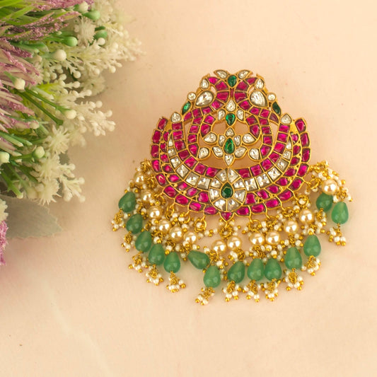 Dazzling peacock Chandbali Design Locket with Beads Hanging