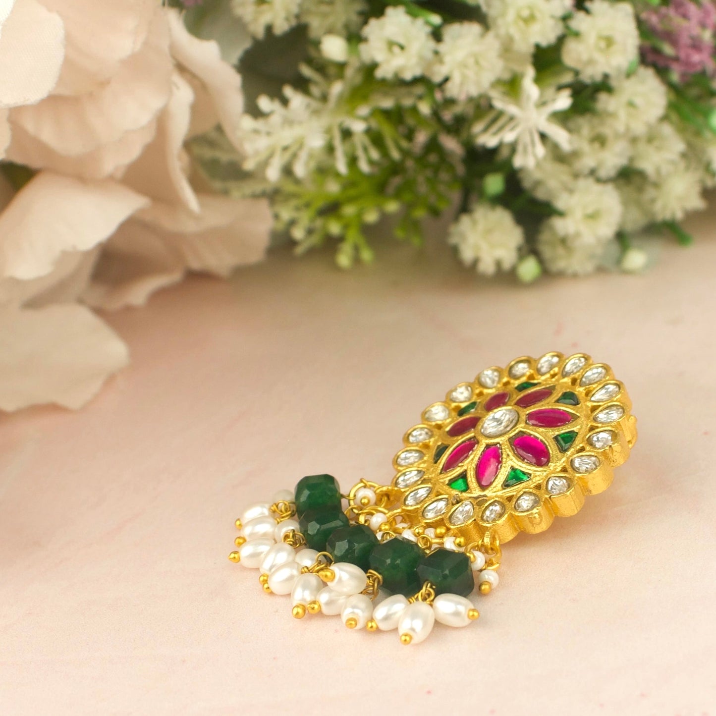 Unique Lavish Floral Design Jadau Kundan Locket with Beads