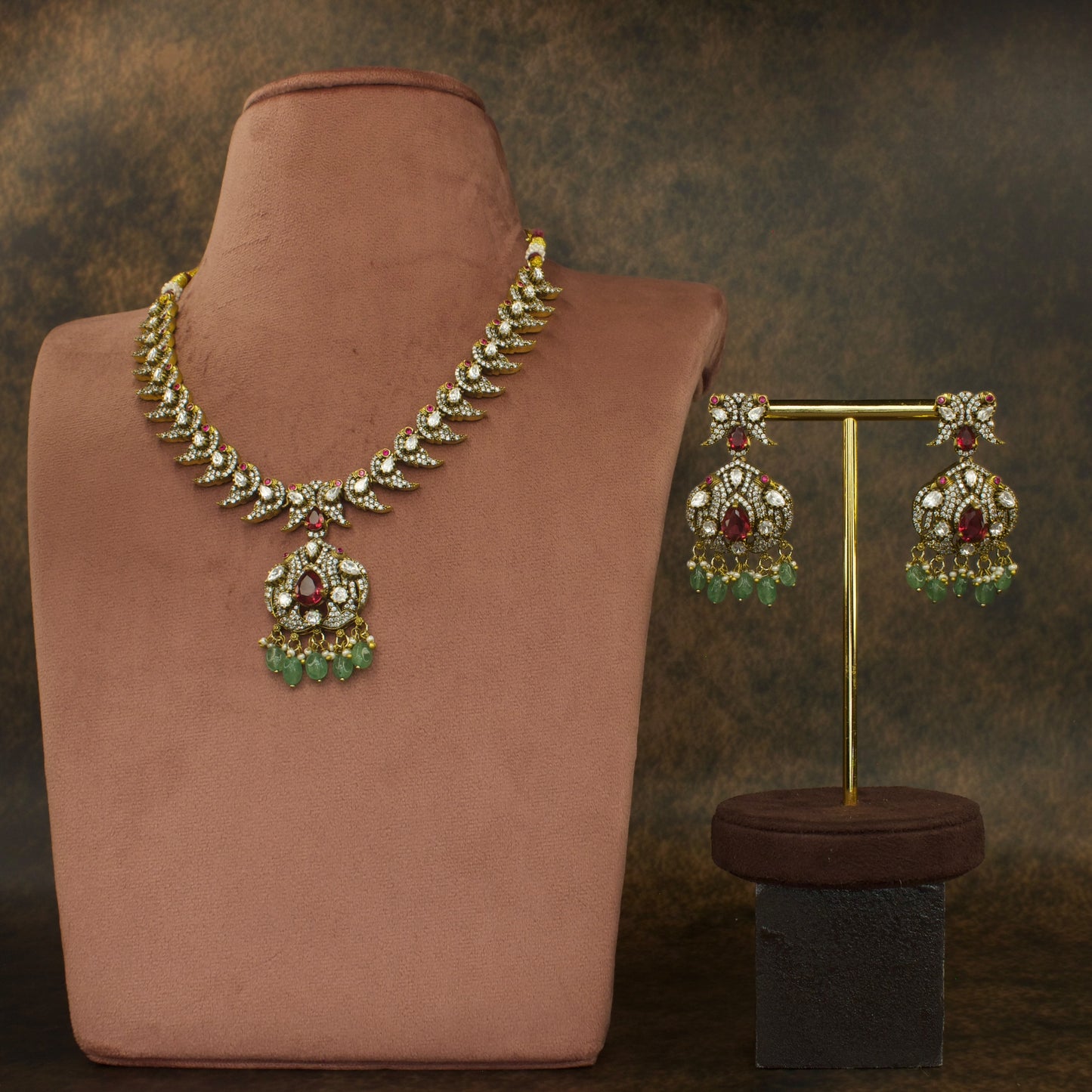 Peacock design Victorian finish polki necklace set