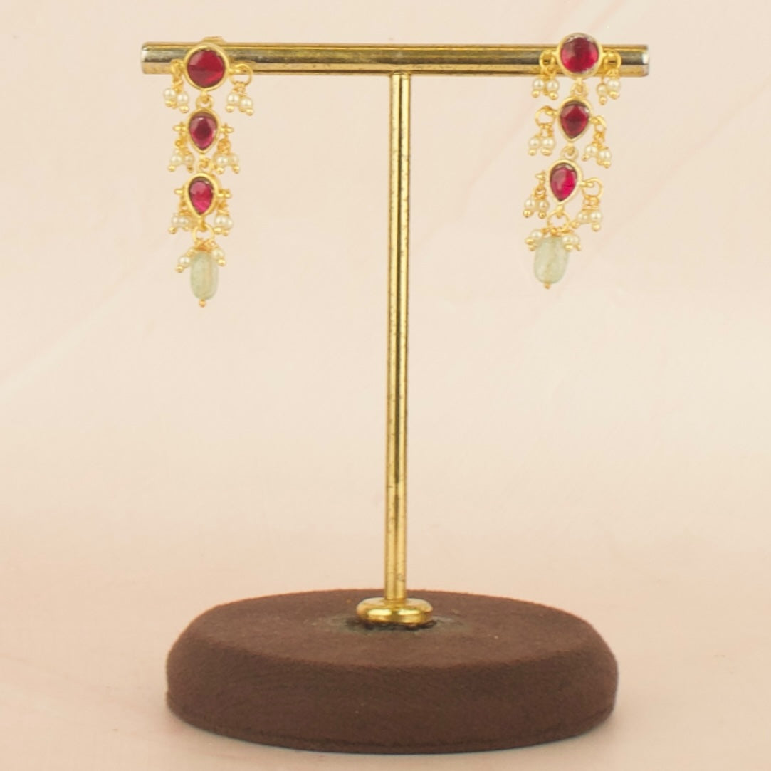 Close-up detailing of Regal Sleek Design Jadau Kundan Earrings highlighting craftsmanship