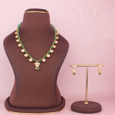 Classic Green Beaded Necklace Set With Matching Earrings