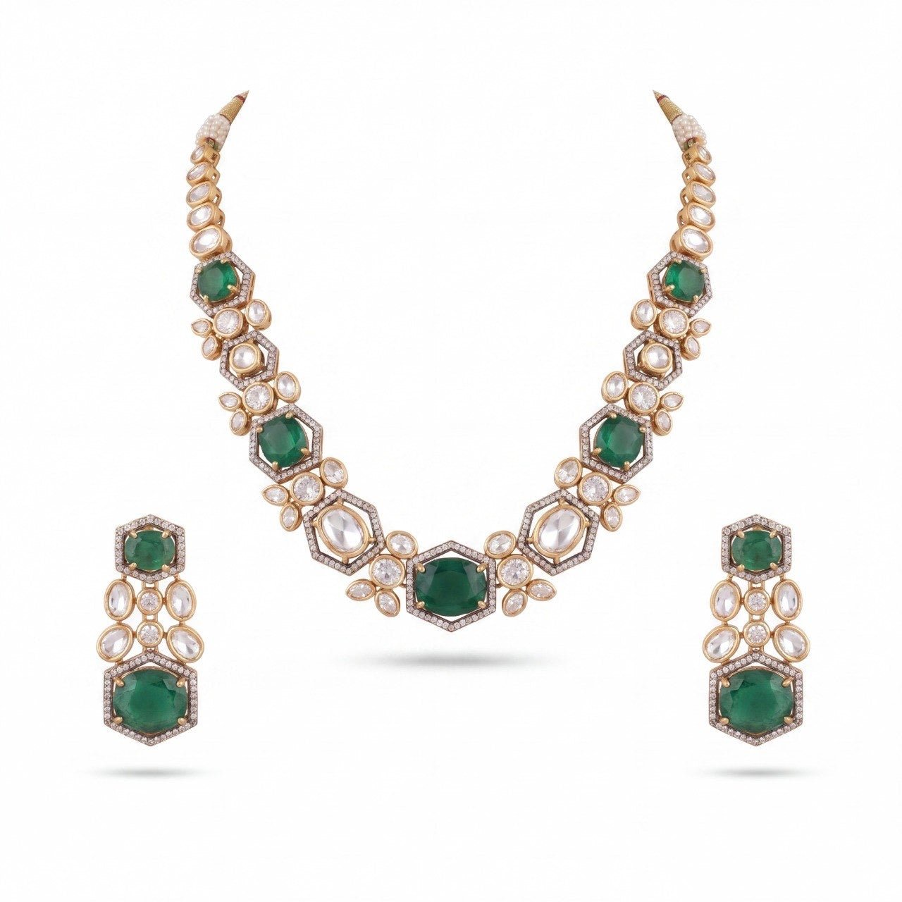 Antique Victorian Necklace with Polki Kundan Stones and earrings