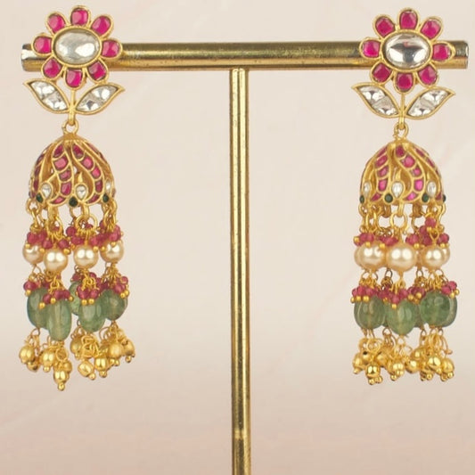 Floral Studded Jadau kundan Jhumki Earrings