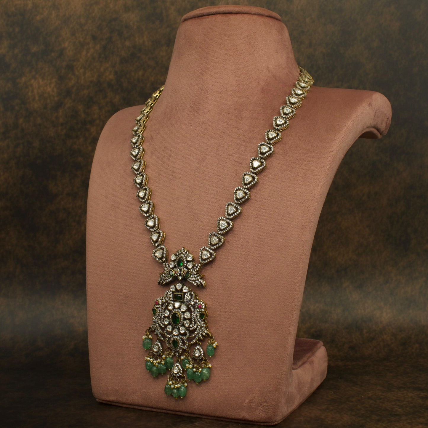 Long Victorian Polish Necklace with Matching Polki Earrings