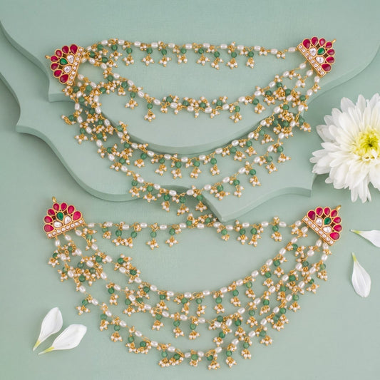 Multi-Strand Green And White Beads Champasaralu