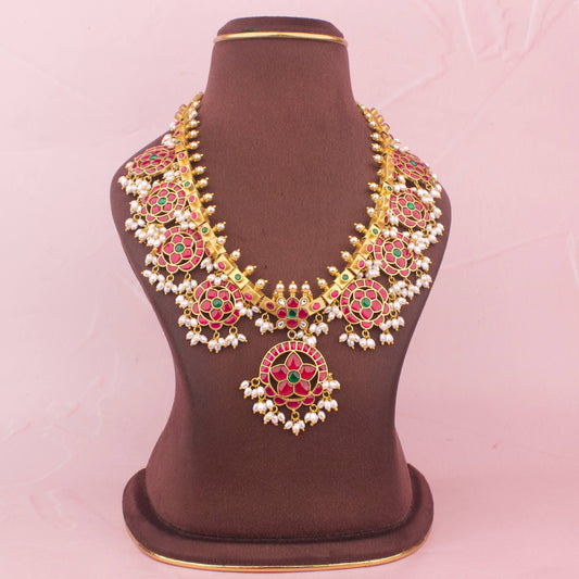 Jadau Kundan Bottumala Necklace With Guttapusalu Hangings