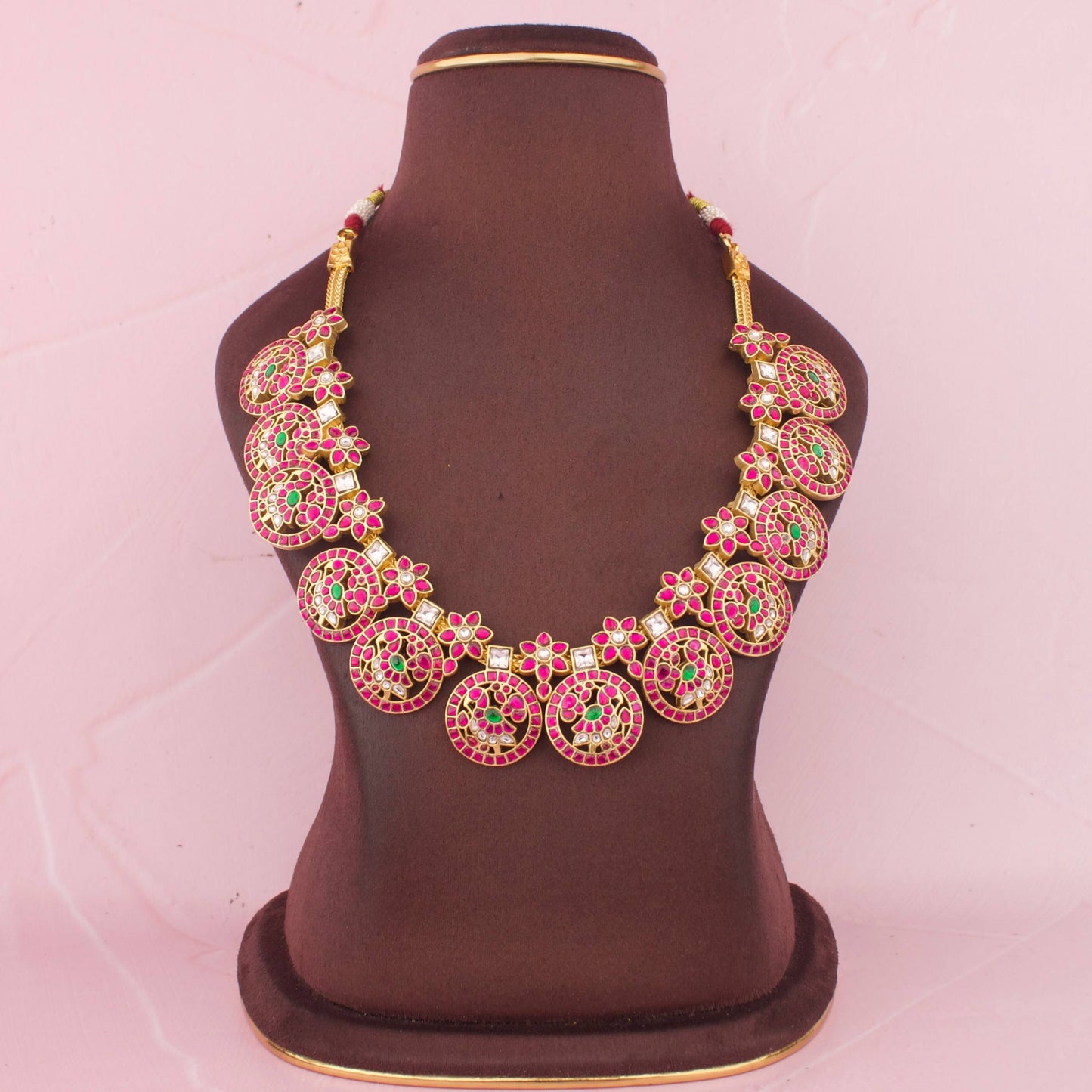 Classic Jadau Kundan Bottumala Necklace With Floral Design