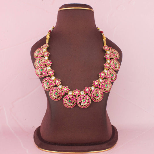 Classic Jadau Kundan Bottumala Necklace With Floral Design