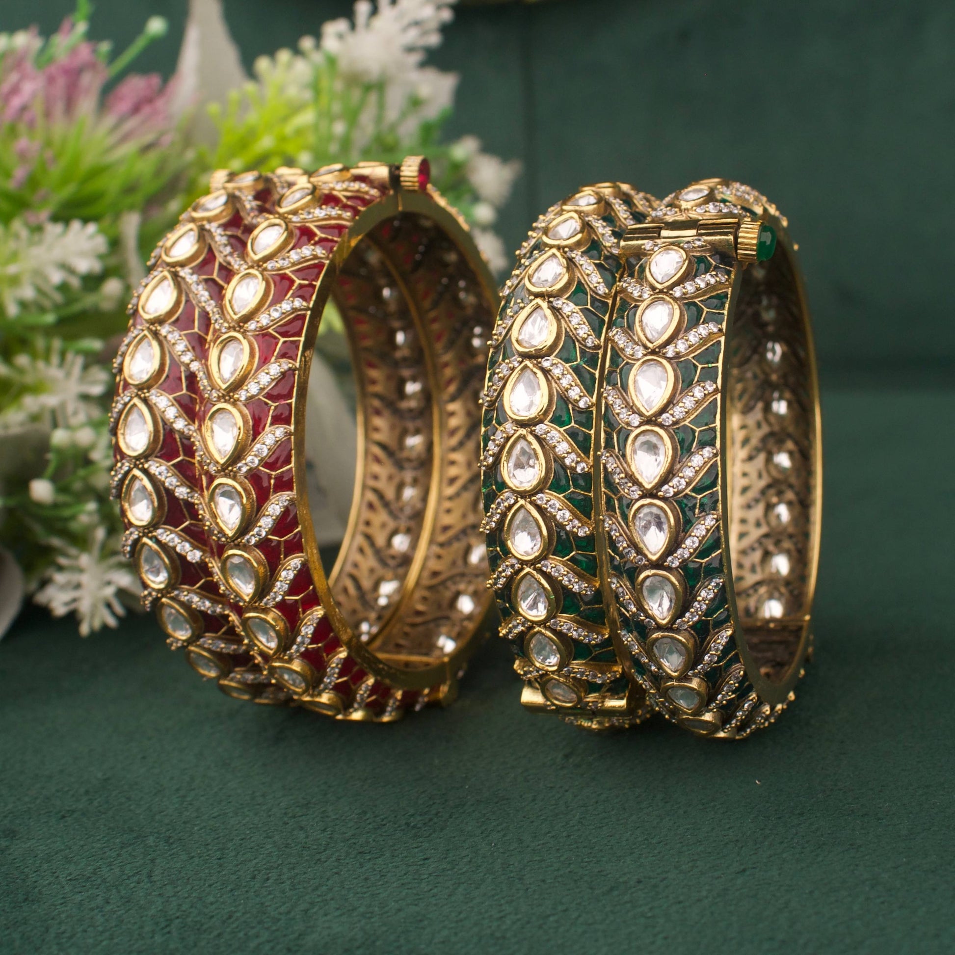 Traditional Fusion Kundan & Polki Victorian Bangles - Premium Indian Ethnic Jewelry | Dulhan Jewels