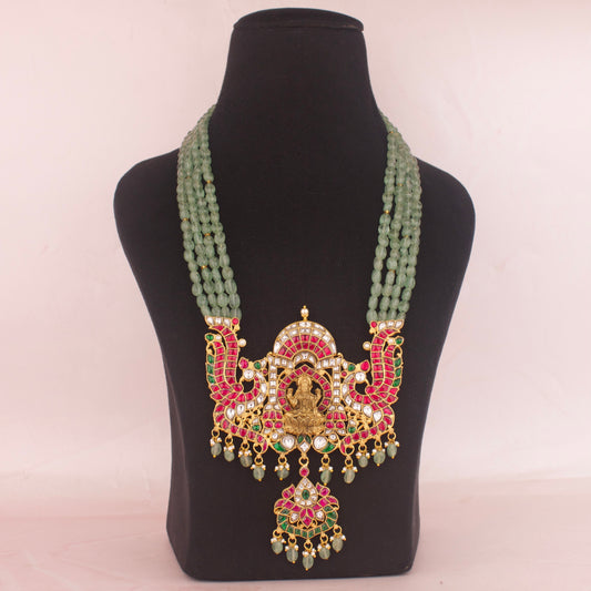Divine Lakshmi Devi Jadau Kundan Bridal Beads Haram - DULHAN JEWELS
