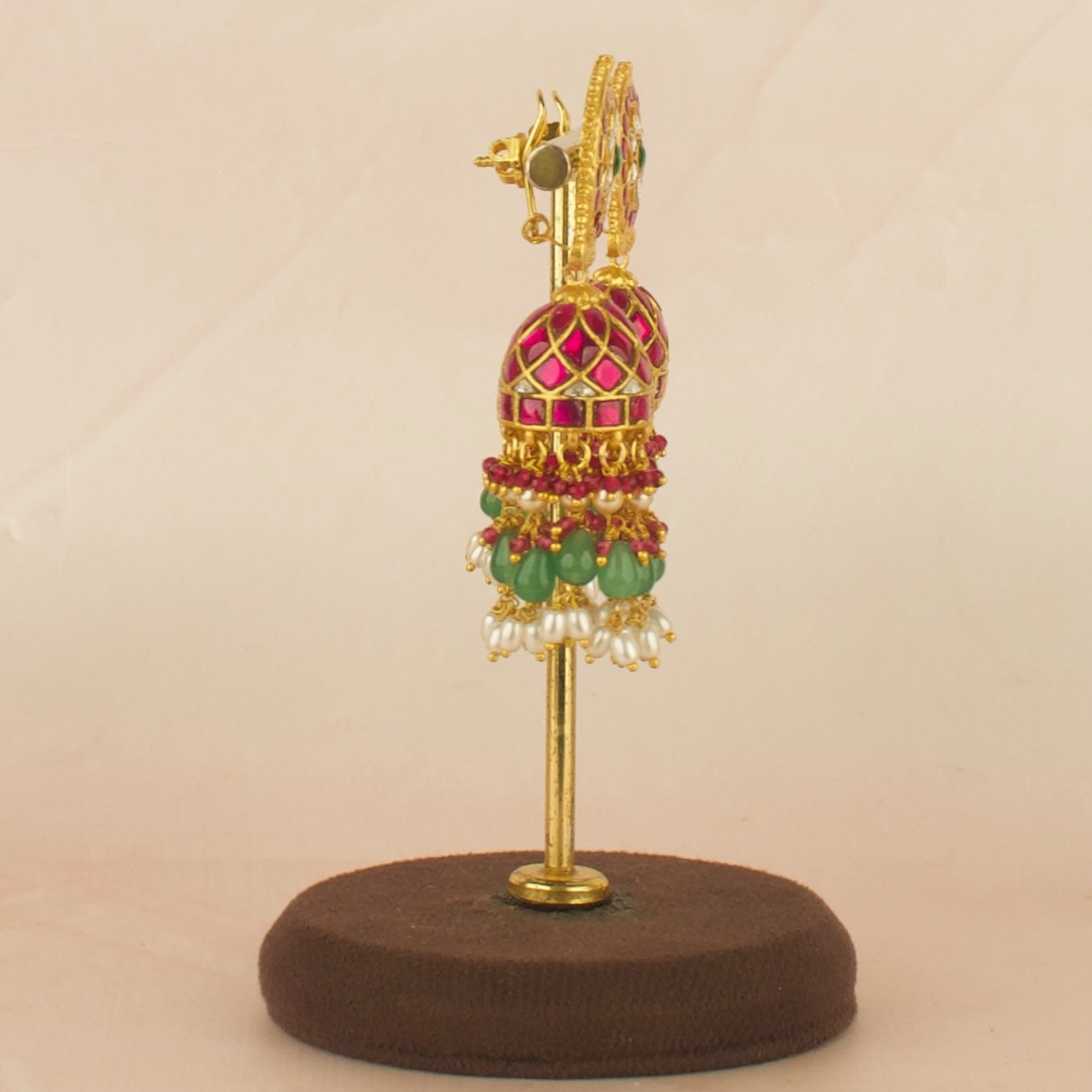 Dazzling Floral Design Jadau Kundan Jhumki with Guttapusalu