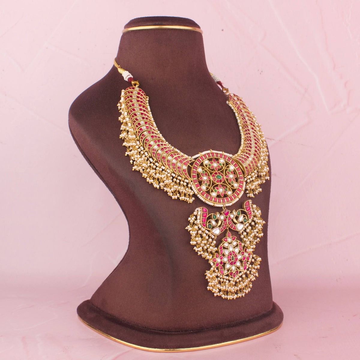 Grand Jadau Kundan Necklace With Guttapusalu Hangings - Alternate View 1