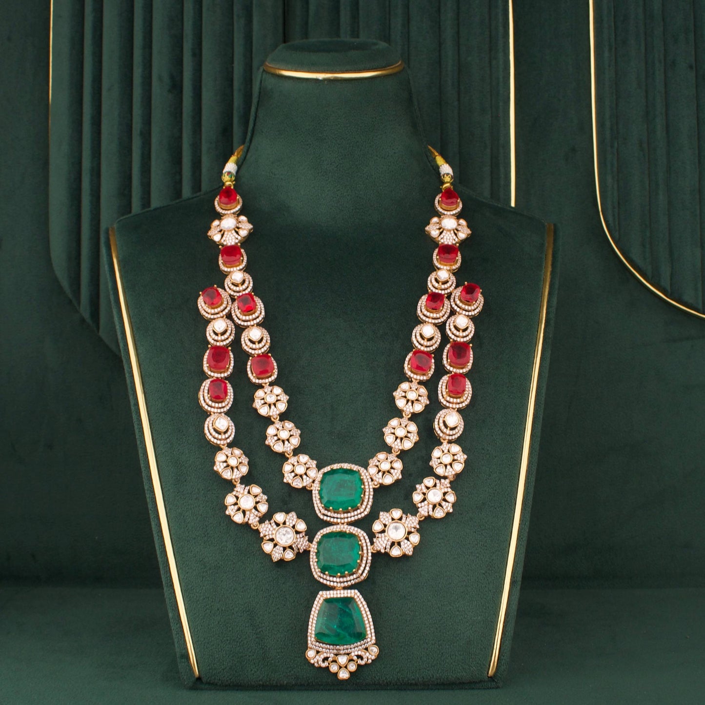 Designer Victorian Double Layer Necklace Set With Earrings