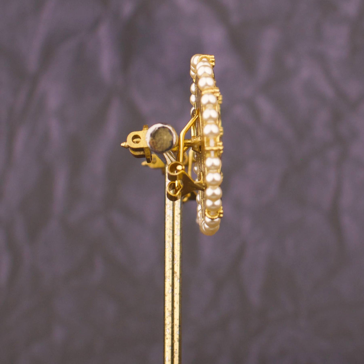 Elegant Jadau Kundan Stud Earrings With Pearl Bordering - Alternate View 1
