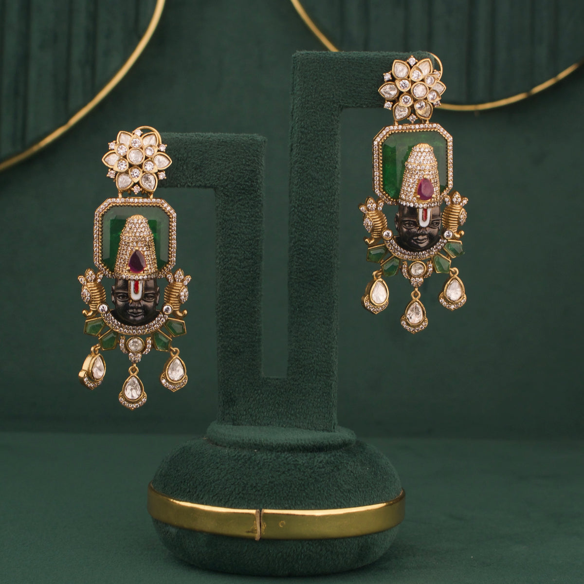 Shree Venkateshwara Jadau Kundan Necklace Set With Earrings