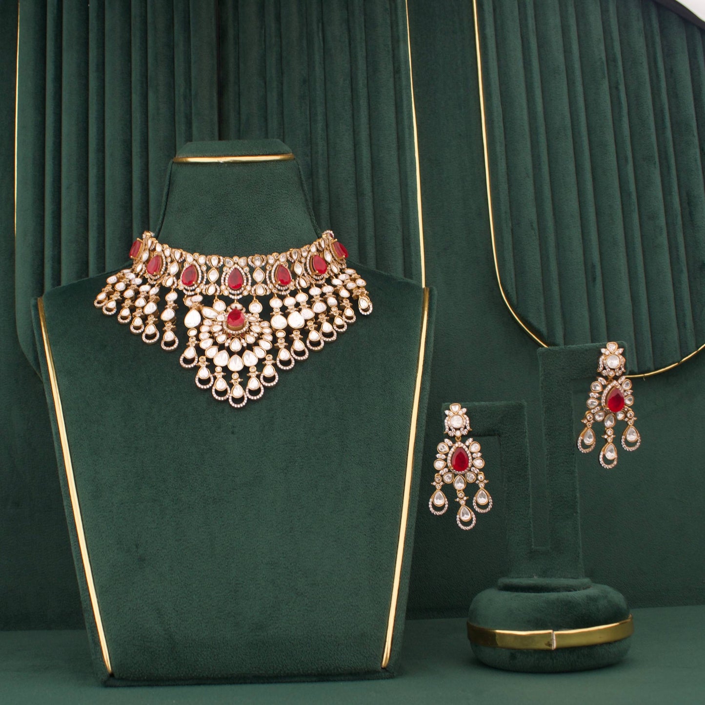 Victorian Polki Necklace Set with Layered Drops