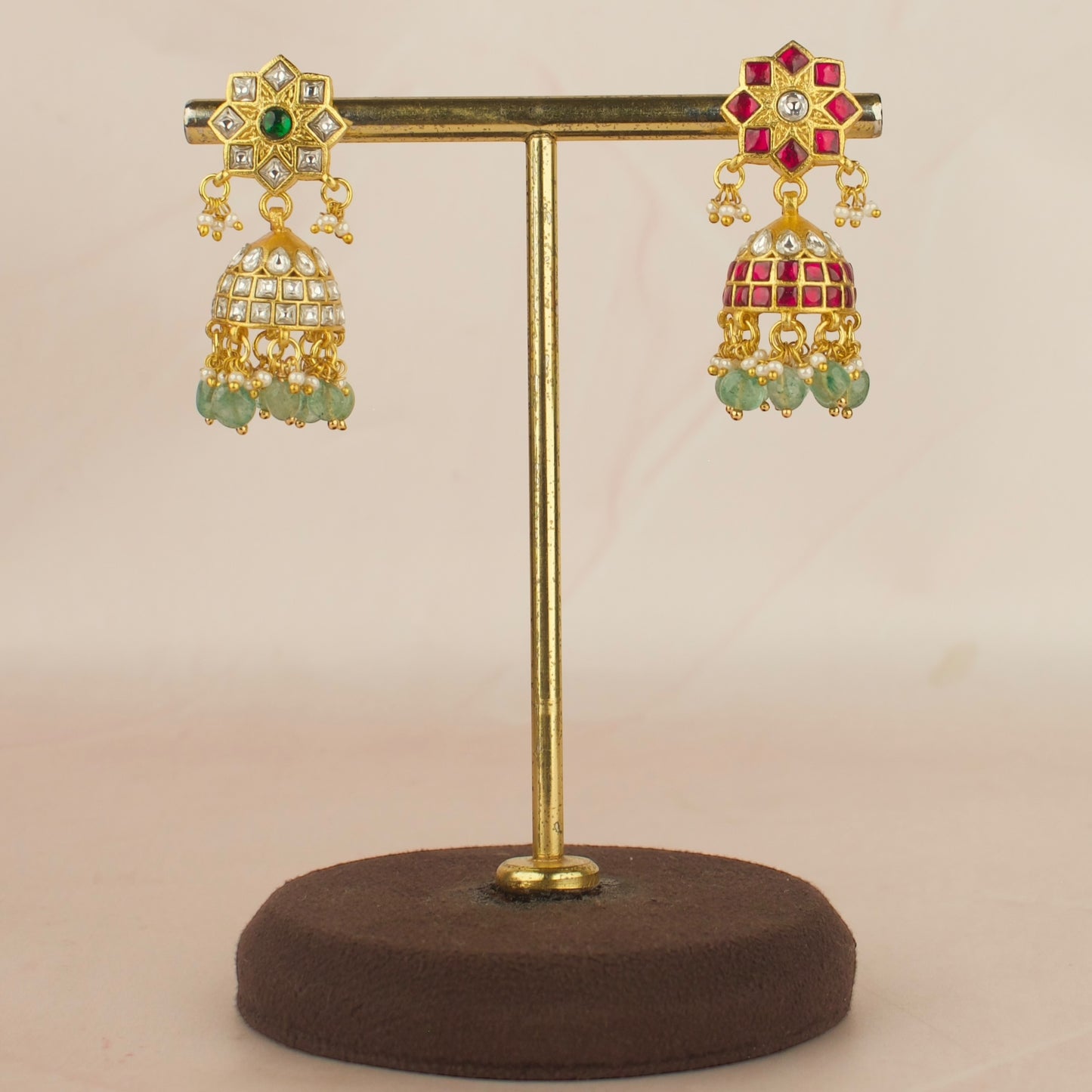 Radiant Floral Studded Jadau Kundan Jhumka Earrings