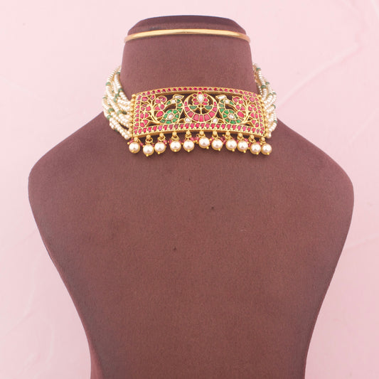 Regal Jadau Kundan Pearl Choker With Pearl Drops