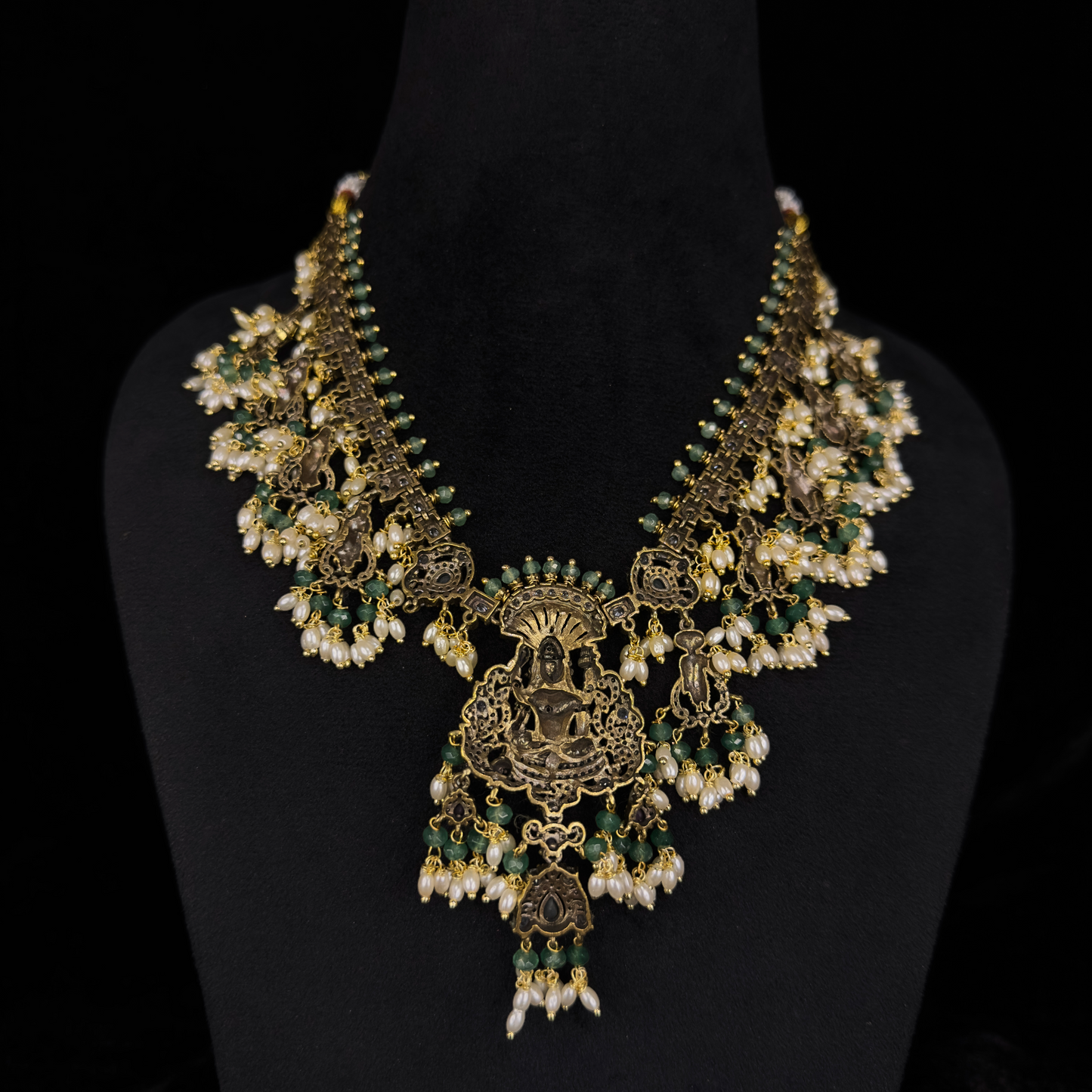 Dashavtara Guttapusalu Victorian Necklace Set with rice pearls