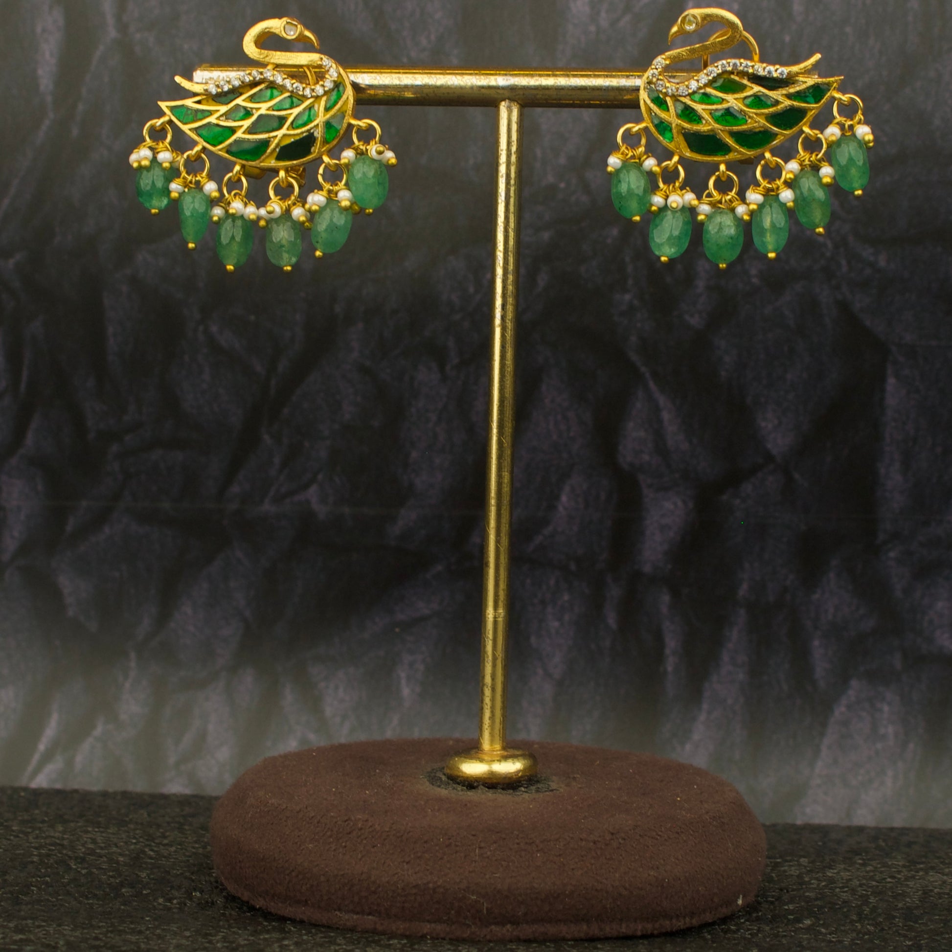 Unique Jadau Kundan Peacock Design Stud Earrings