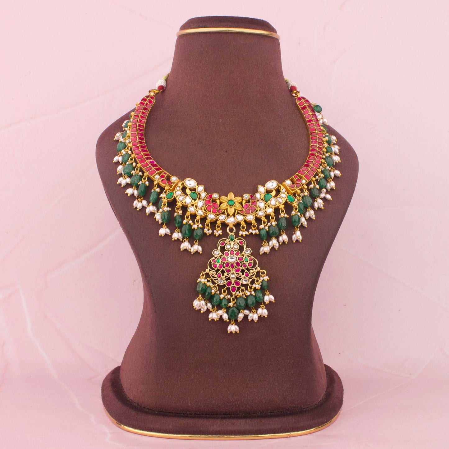 Kanti Style Jadau Kundan Necklace With Rice Pearl Hangings