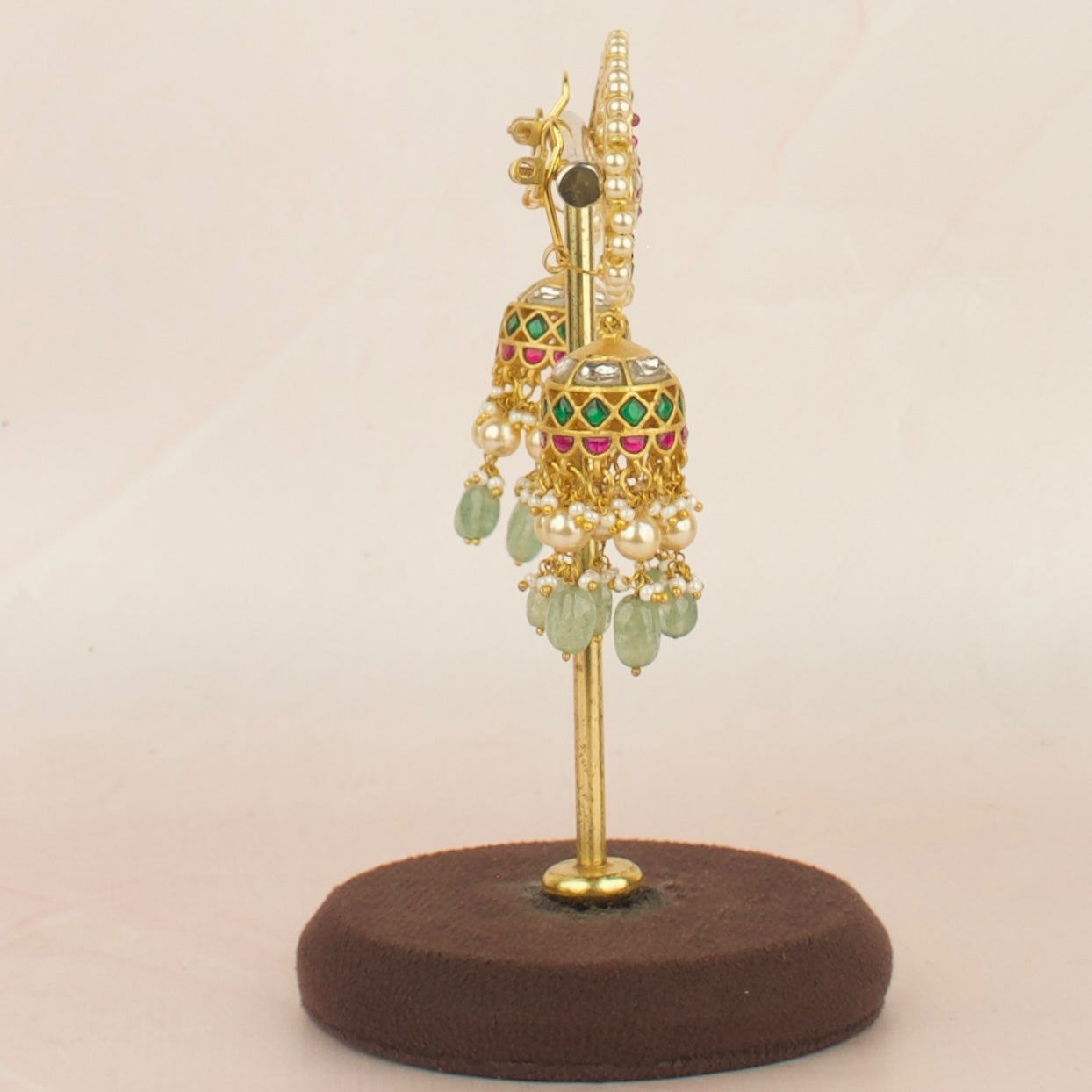 Captivating Floral Design Jadau Kundan Jhumki with Swarovski Pearls